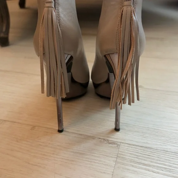 Elegant Beige High Heel Peep Toe Mirror Platform Booties - Picture 6 of 11